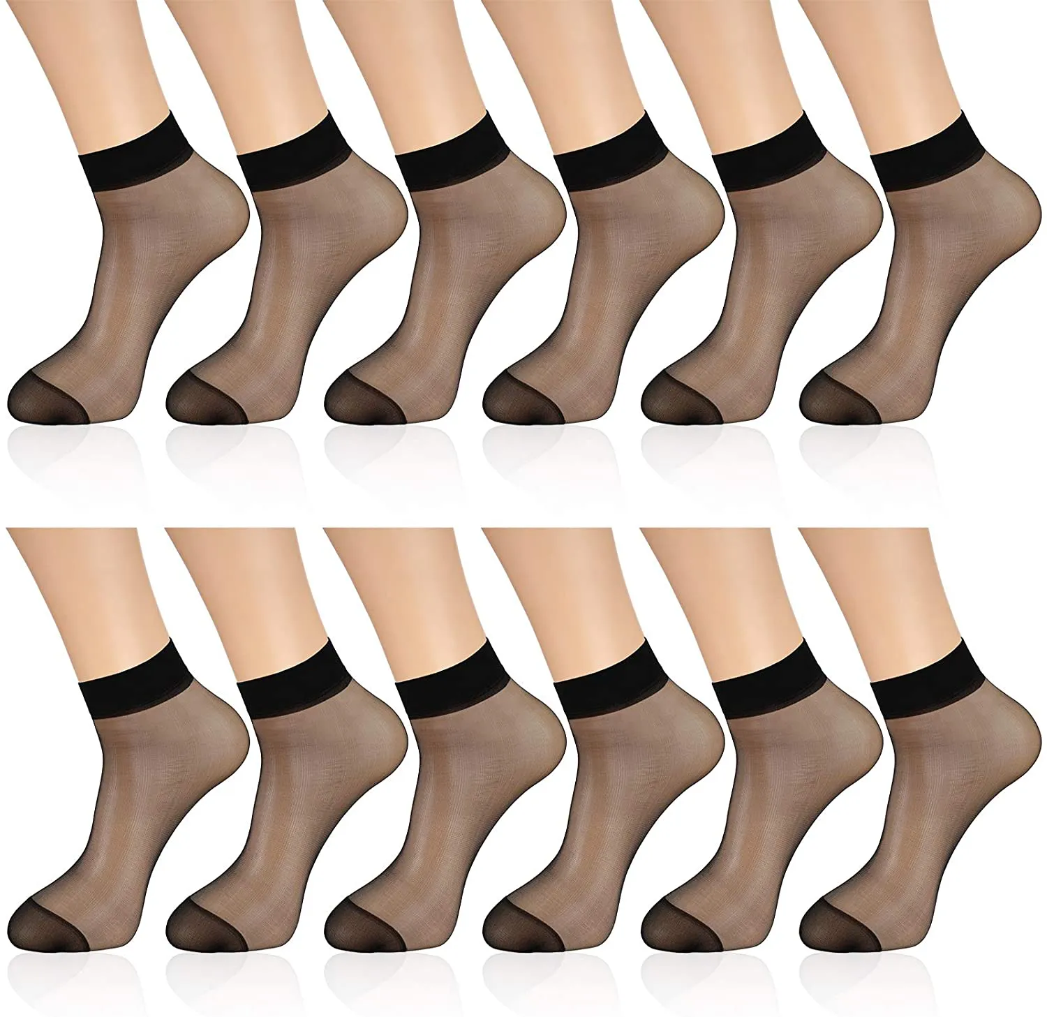 12 Pairs Women's Thin Nylon Sheer Ankle Socks