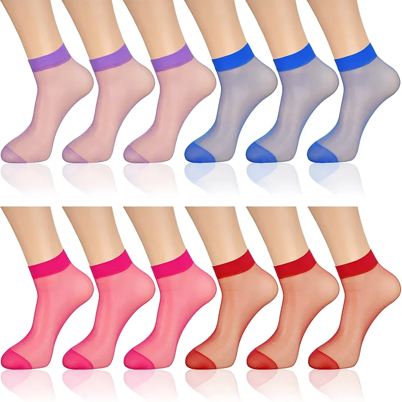 12 Pairs Women's Thin Nylon Sheer Ankle Socks