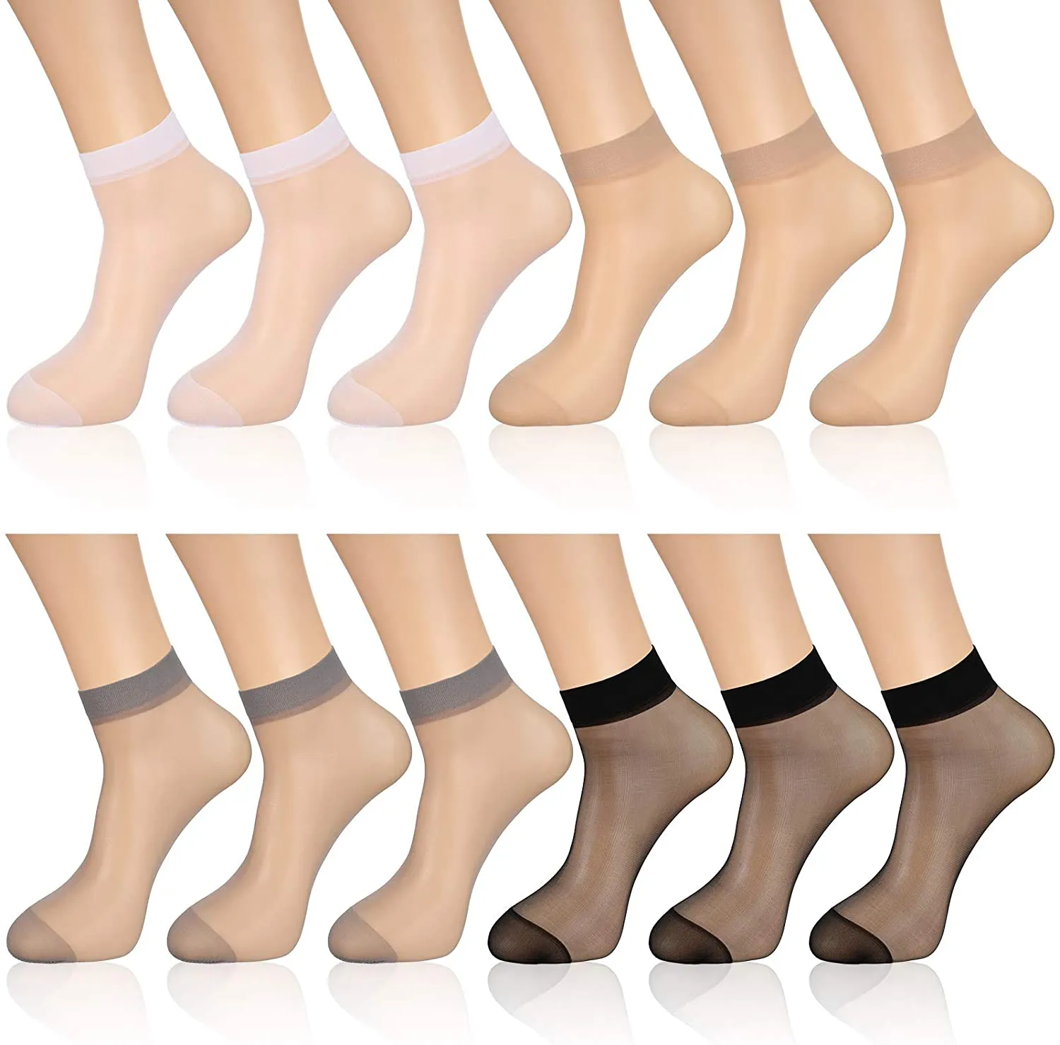 12 Pairs Women's Thin Nylon Sheer Ankle Socks