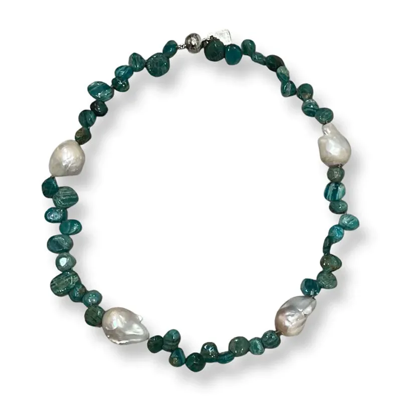 124-08-SHORT | AMAZONITE & WILD PEARL NECKLACE SHORT