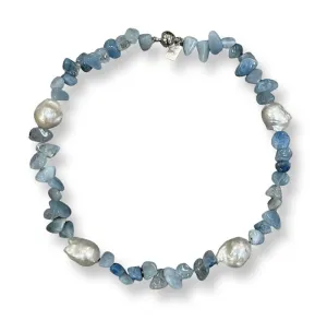 124-25-SHORT | AQUAMARINE & WILD PEARL NECKLACE SHORT