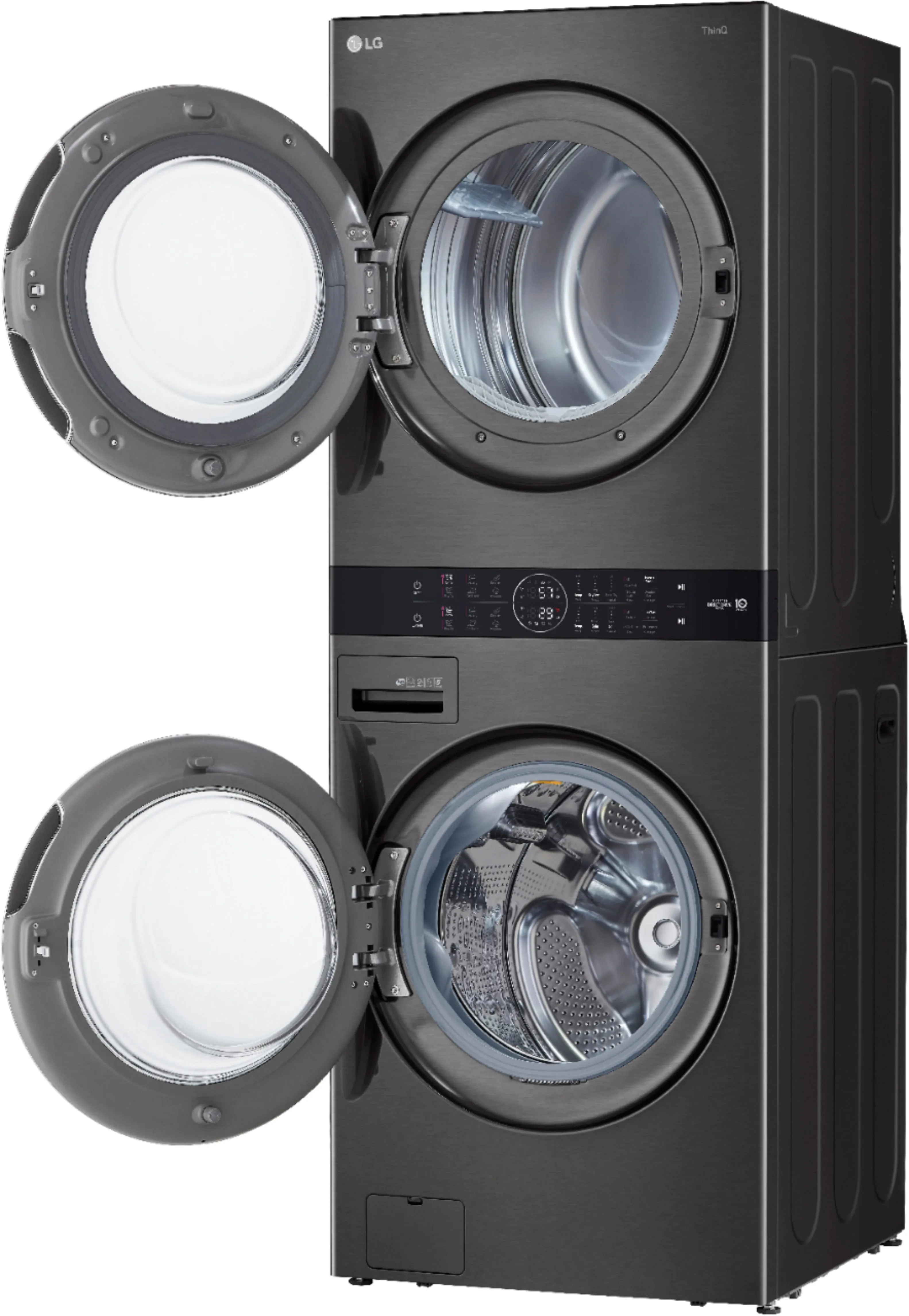 4.5 Cu. Ft. HE Smart Front Load Washer and 7.4 Cu. Ft. Gas Dryer WashTower with Steam and Built-In Intelligence - Black steel