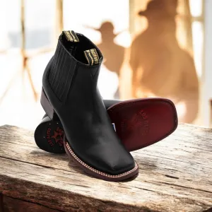 82B8305 MEN WIDE SQUARE TOE DEER BLACK BOOT