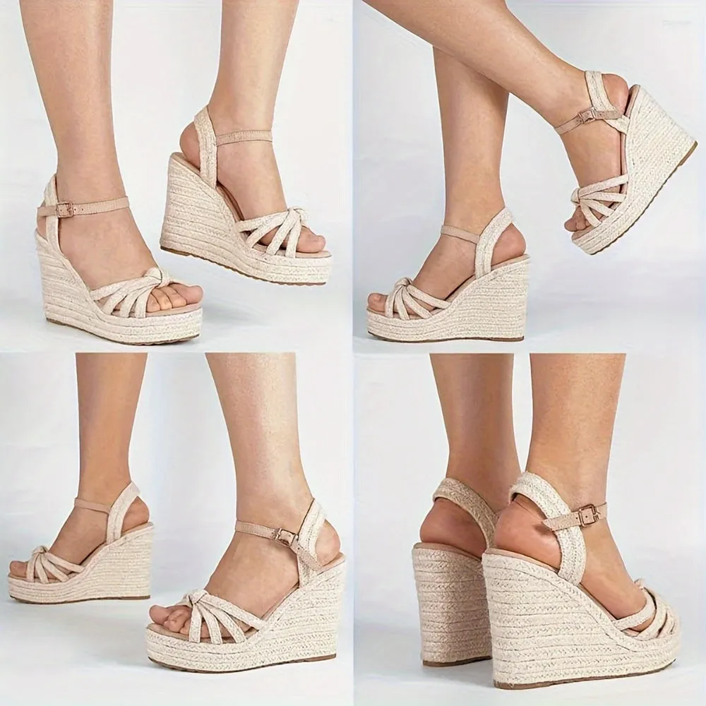 Amozae-Chic Open-Toe Espadrille Platform Wedge Sandals - High Heels with Secure Ankle Strap, Versatile Style for Every Occasion