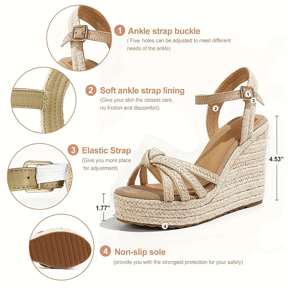 Amozae-Chic Open-Toe Espadrille Platform Wedge Sandals - High Heels with Secure Ankle Strap, Versatile Style for Every Occasion