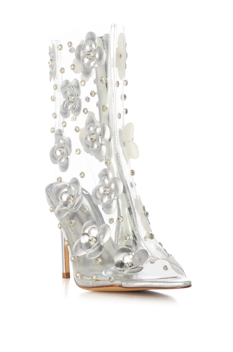 AZALEA WANG CRESSA SILVER PVC FLOWER BOOTIE