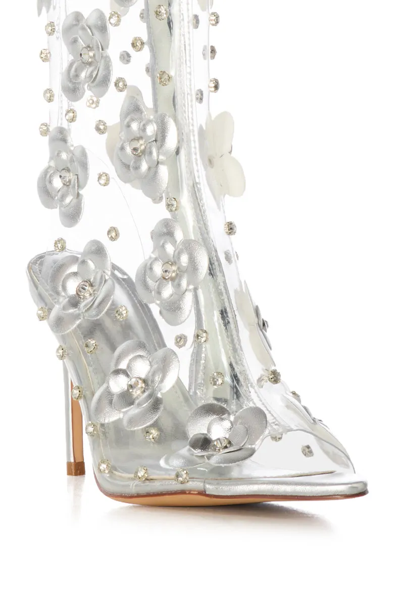 AZALEA WANG CRESSA SILVER PVC FLOWER BOOTIE