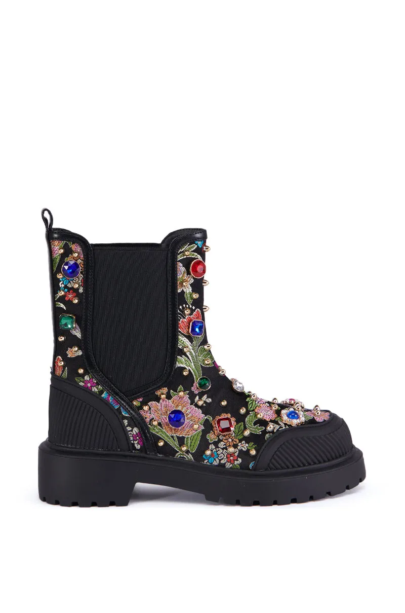 AZALEA WANG MERIAL BLACK BROCADE CHELSEA BOOTIE