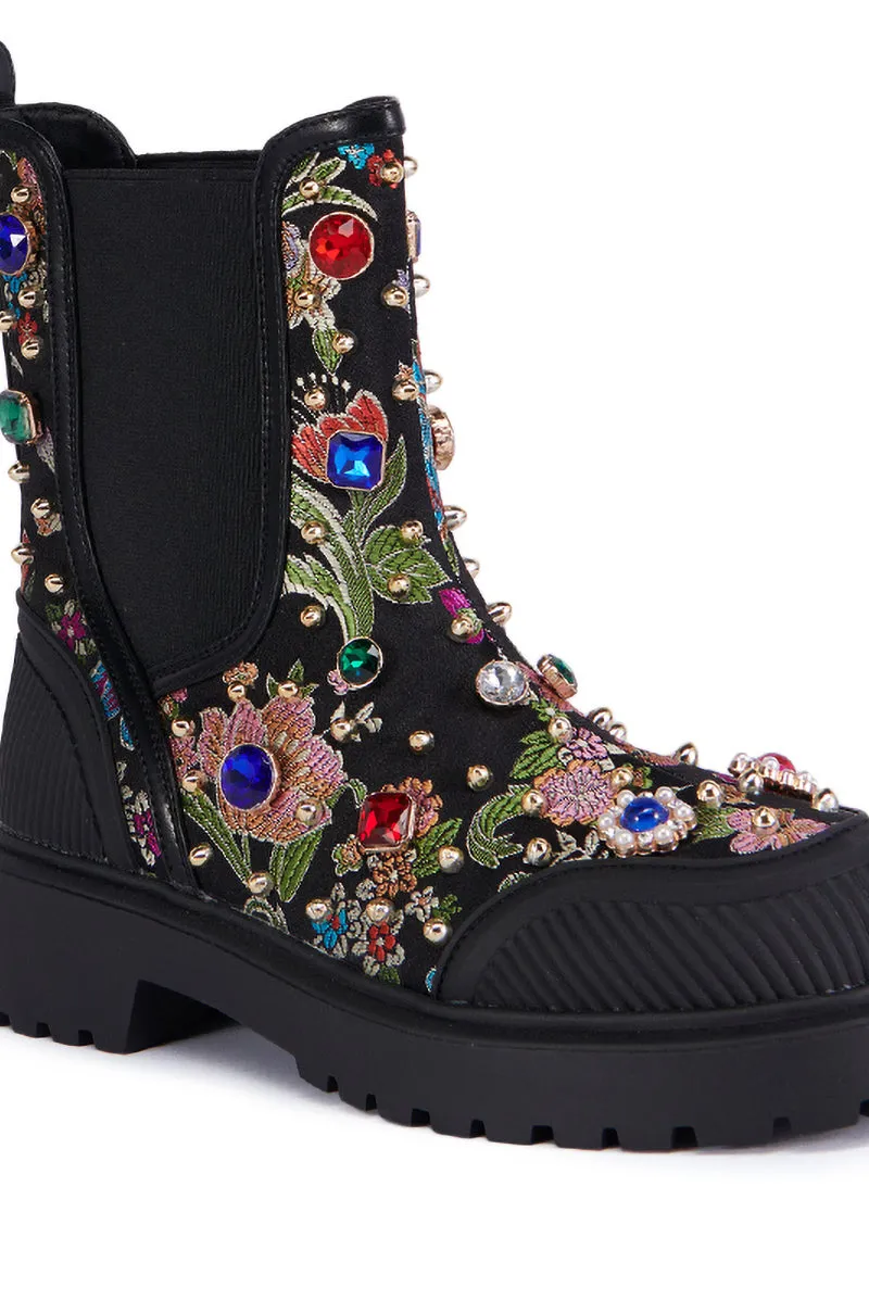 AZALEA WANG MERIAL BLACK BROCADE CHELSEA BOOTIE