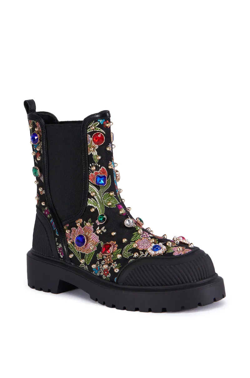 AZALEA WANG MERIAL BLACK BROCADE CHELSEA BOOTIE