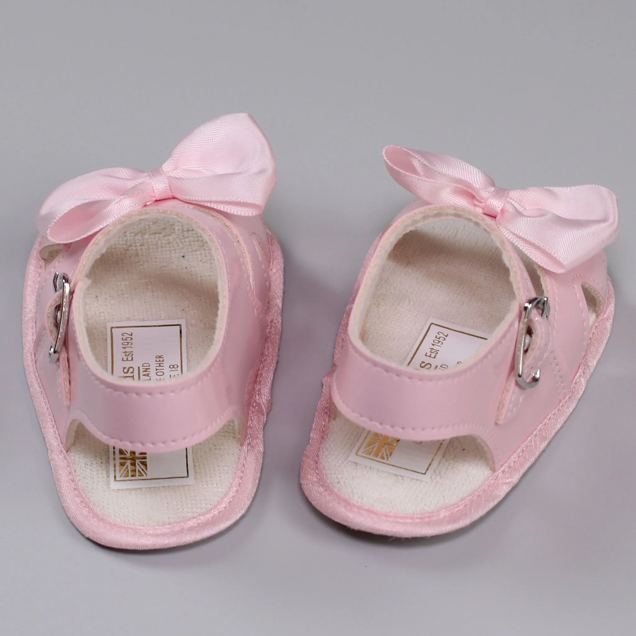 Baby Girl Pram Sandals - With Pink Satin Bow