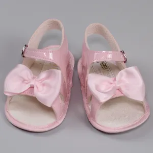 Baby Girl Pram Sandals - With Pink Satin Bow