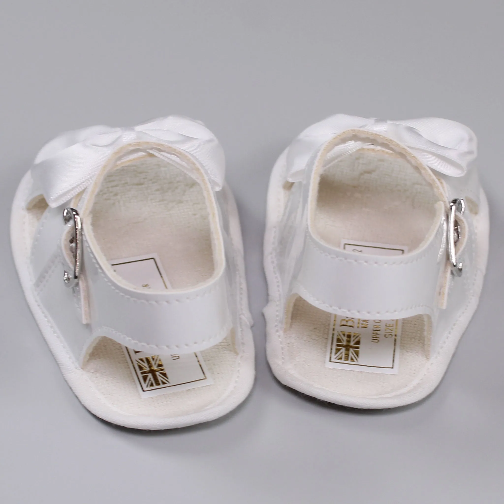 Baby Girl White Pram Sandals - With Satin Bow