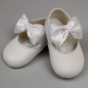 Baby Girl White Shoes with Satin Ribbon Bow