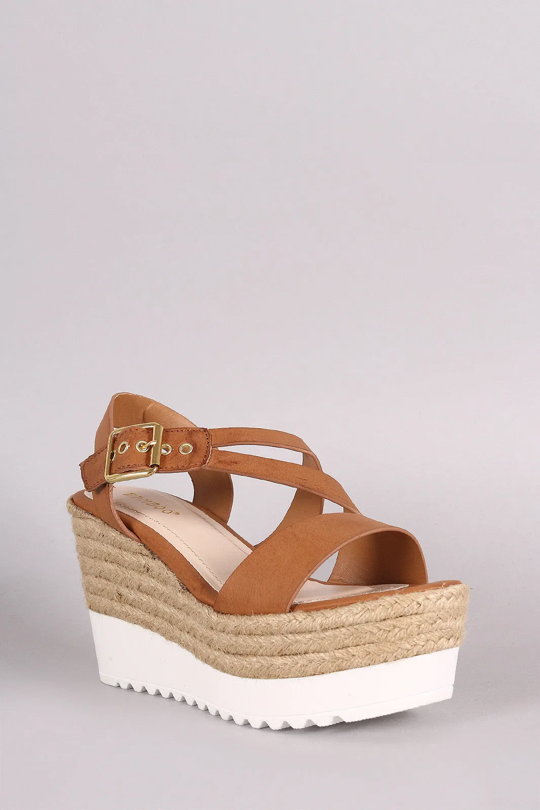 Bamboo Asymmetrical Strappy Flatform Wedge