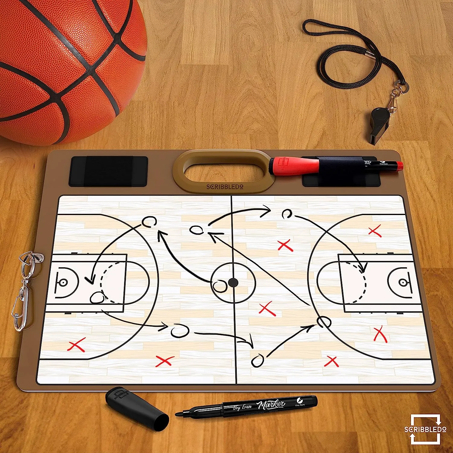 Basketball Dry Erase Board for Coaches 15"x10.5" with Markers