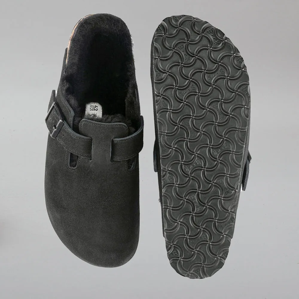 BIRKENSTOCK BOSTON SHEARLING BLACK CLOGS