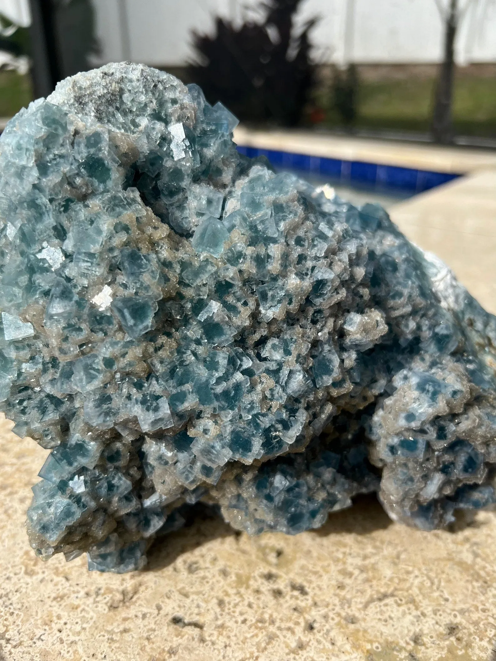 Blue Cubed stacked Fluorite Crystal with Druzy 12.56lbs