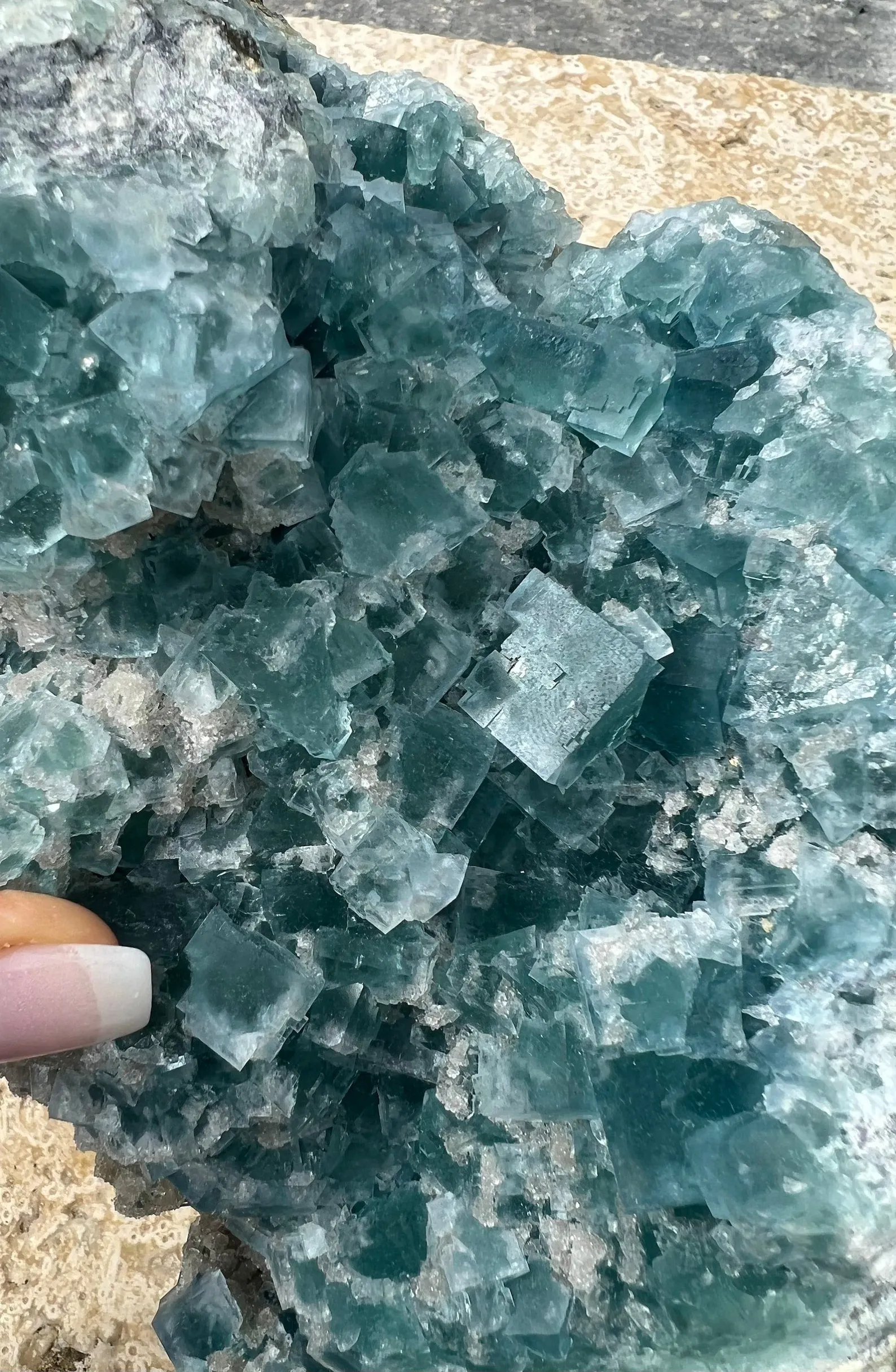 Blue Cubed stacked Fluorite Crystal with Druzy 12.56lbs