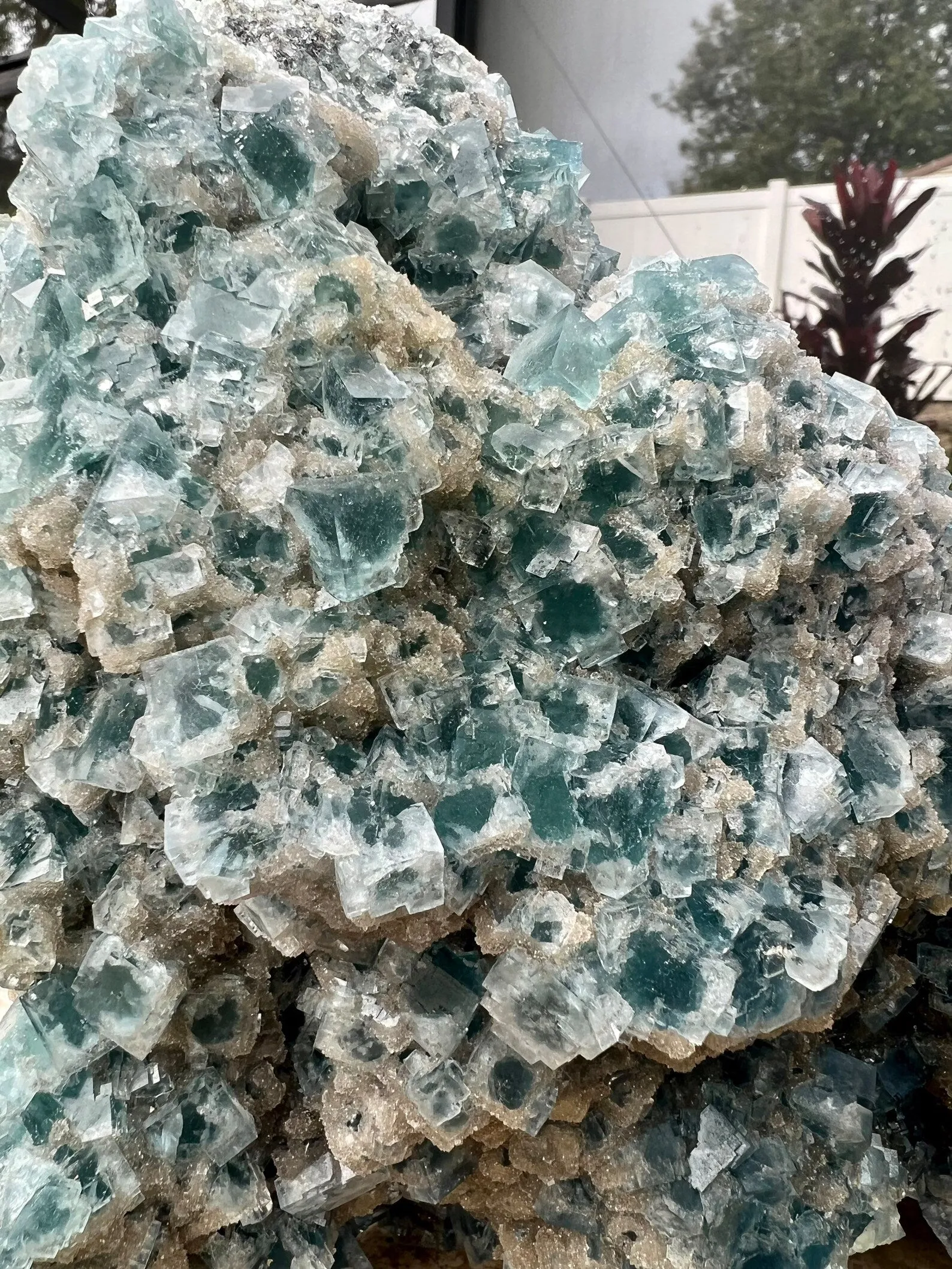 Blue Cubed stacked Fluorite Crystal with Druzy 12.56lbs