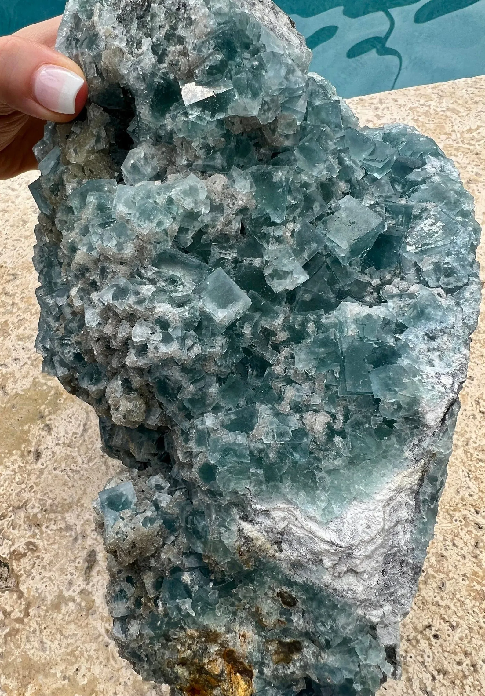 Blue Cubed stacked Fluorite Crystal with Druzy 12.56lbs