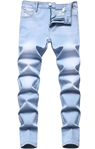 Boy's Ripped Distressed Straight Leg Contrast Color(Grey & White) Casual Jeans Pants for Kids,L0111,14