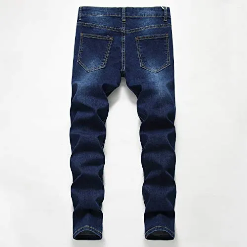 Boy's Ripped Distressed Straight Leg Contrast Color(Grey & White) Casual Jeans Pants for Kids,L0111,14