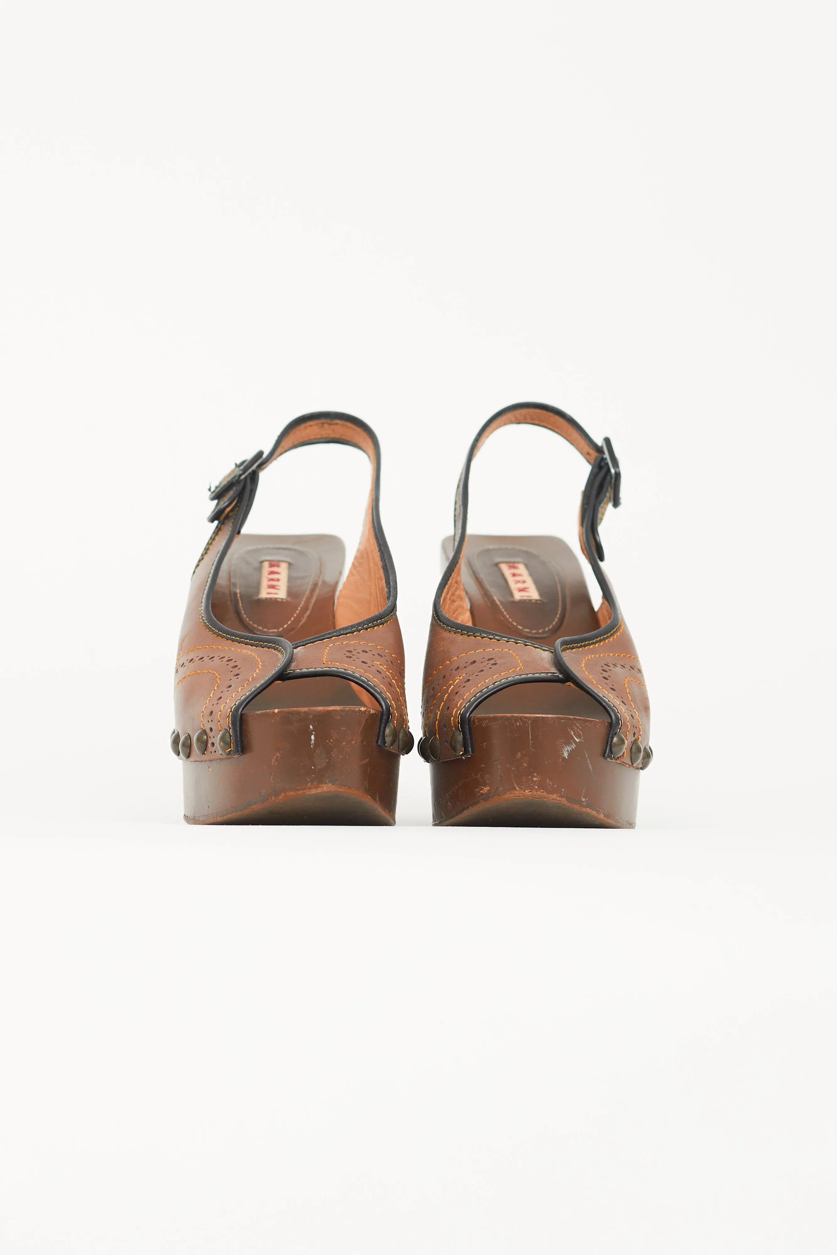 Brown Slingback Wooden Wedge Clog