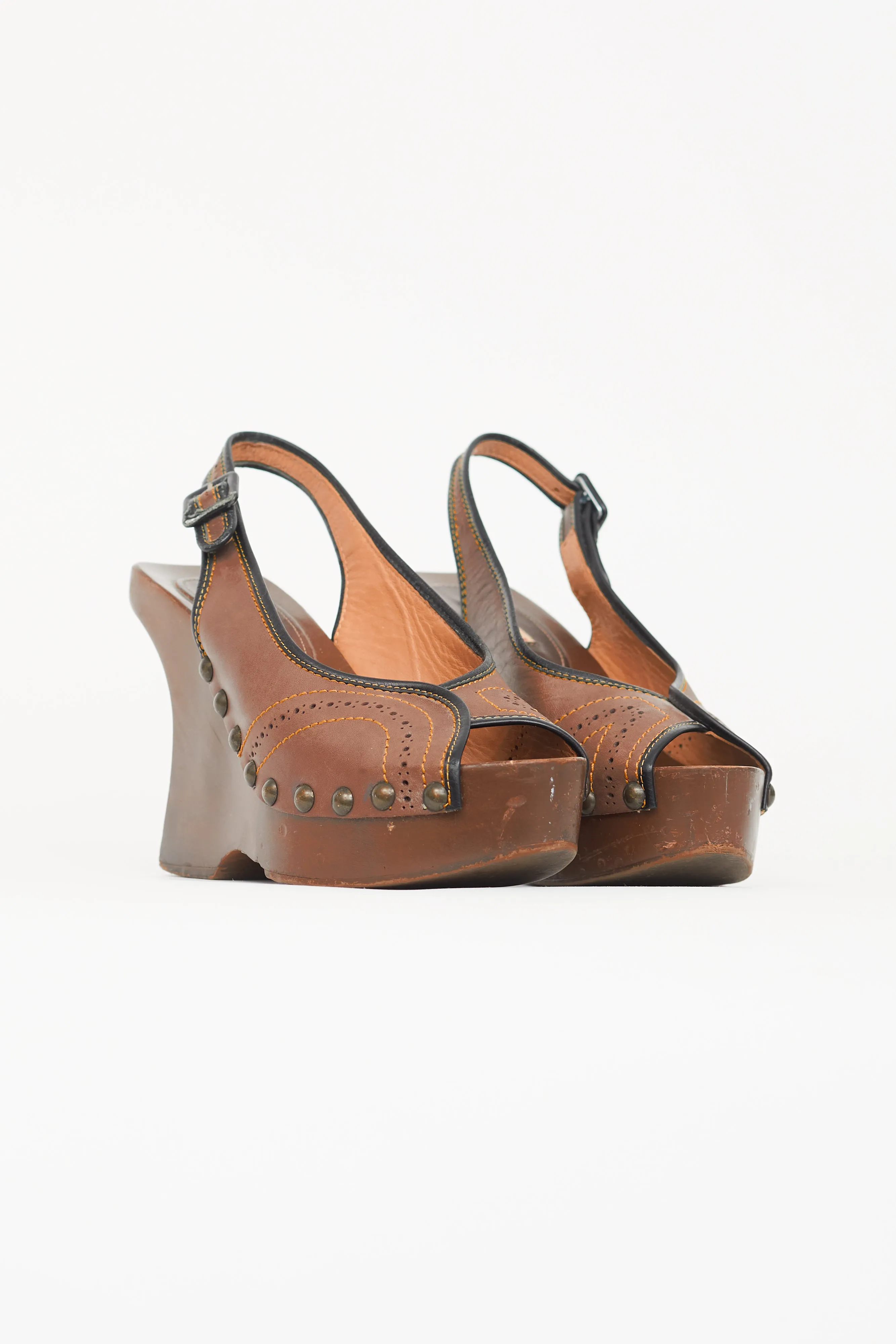 Brown Slingback Wooden Wedge Clog