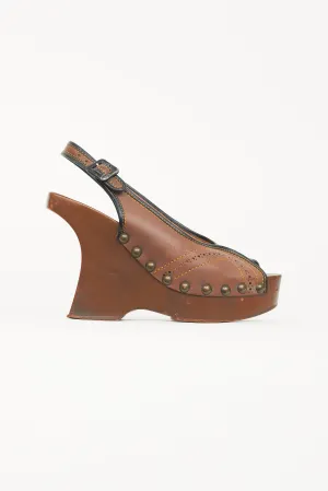 Brown Slingback Wooden Wedge Clog