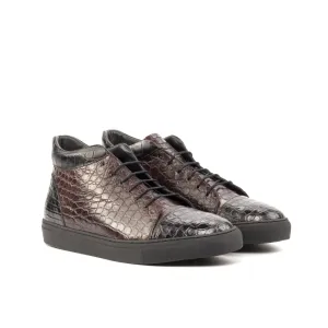 Burgundy & Black Alligator High-Top Sneakers