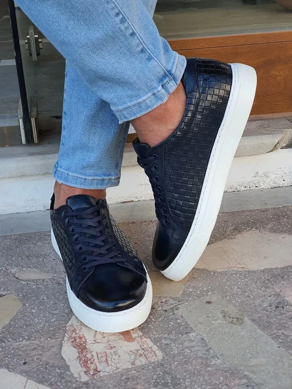 Buy Navy Blue Low-Top Sneakers by GentWith.com | Worldwide Shipping