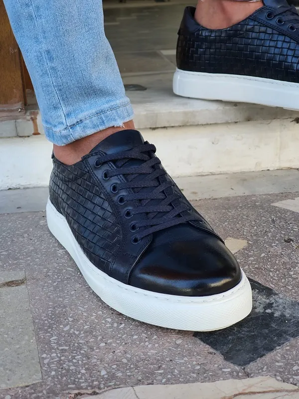 Buy Navy Blue Low-Top Sneakers by GentWith.com | Worldwide Shipping