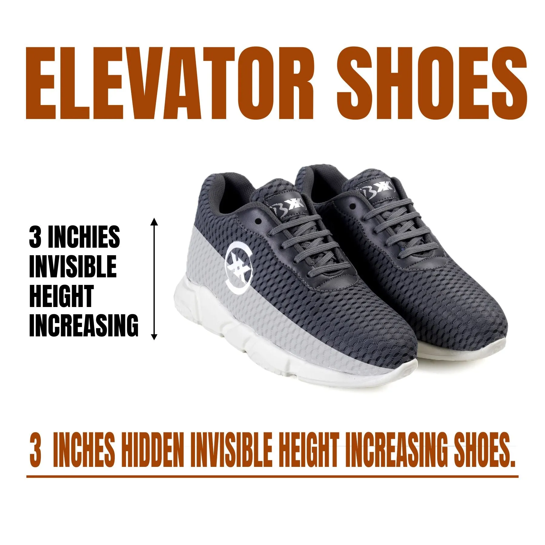 BXXY 3 Inch Hidden Height Increasing Light Weight Sport Shoes For Men