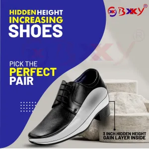 BXXY 9 cm (3 Inch) Hidden Height Increasing Elevator Lace-Up Formal Shoes for Men