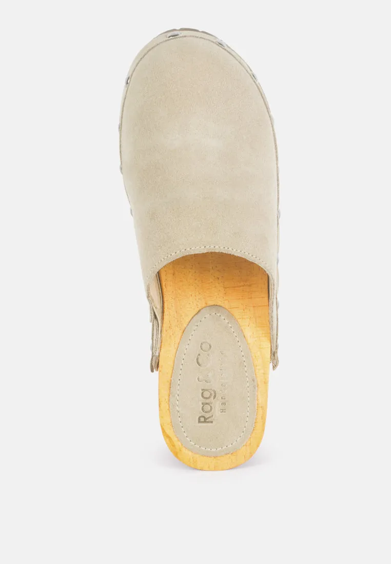 Cedrus Fine Suede Studded Clogs Mules