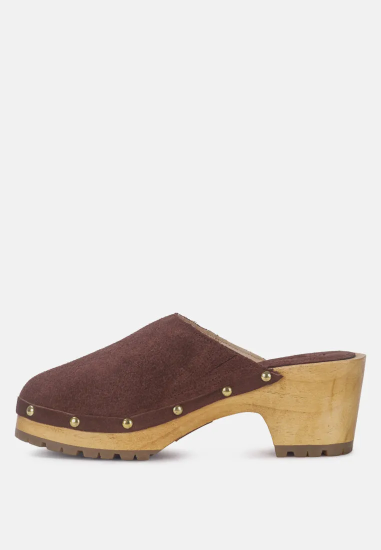 Cedrus Fine Suede Studded Clogs Mules