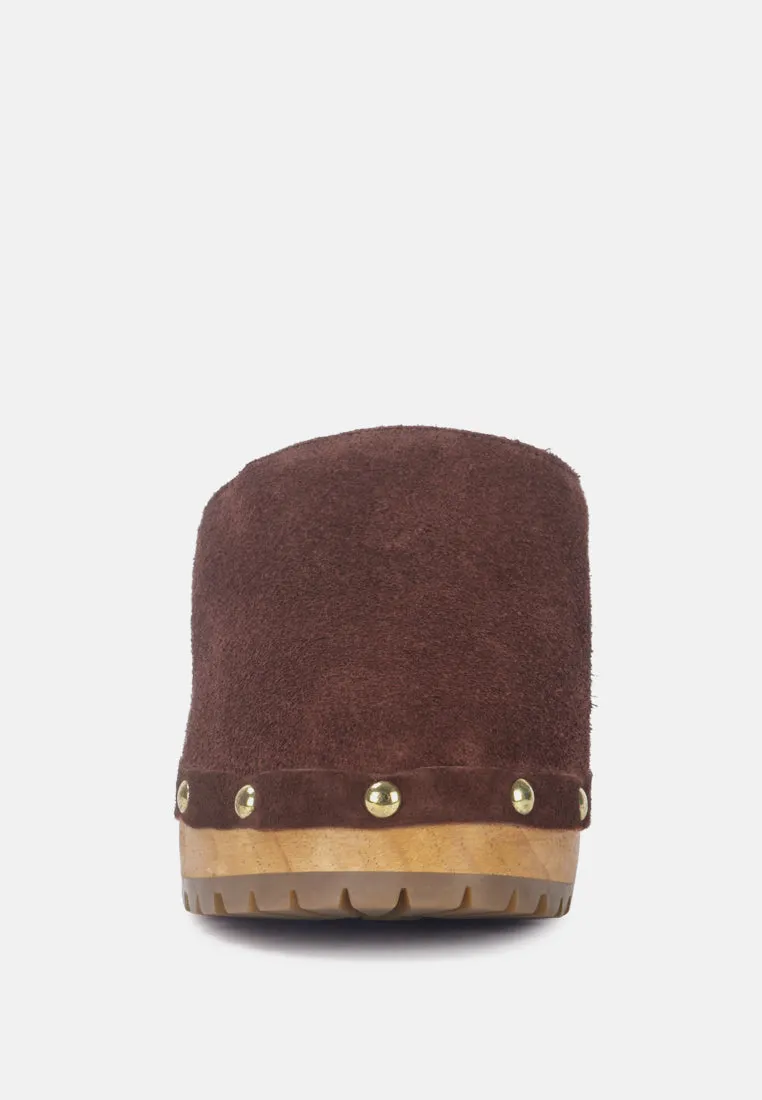 Cedrus Fine Suede Studded Clogs Mules