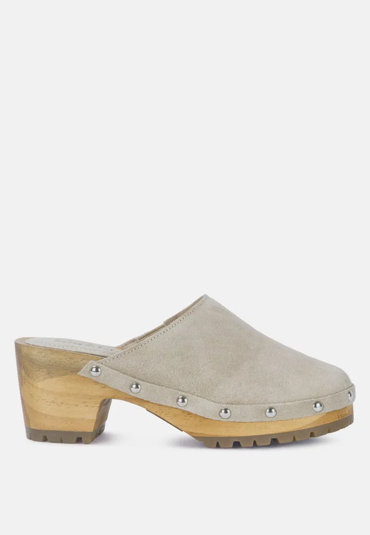 Cedrus Fine Suede Studded Clogs Mules