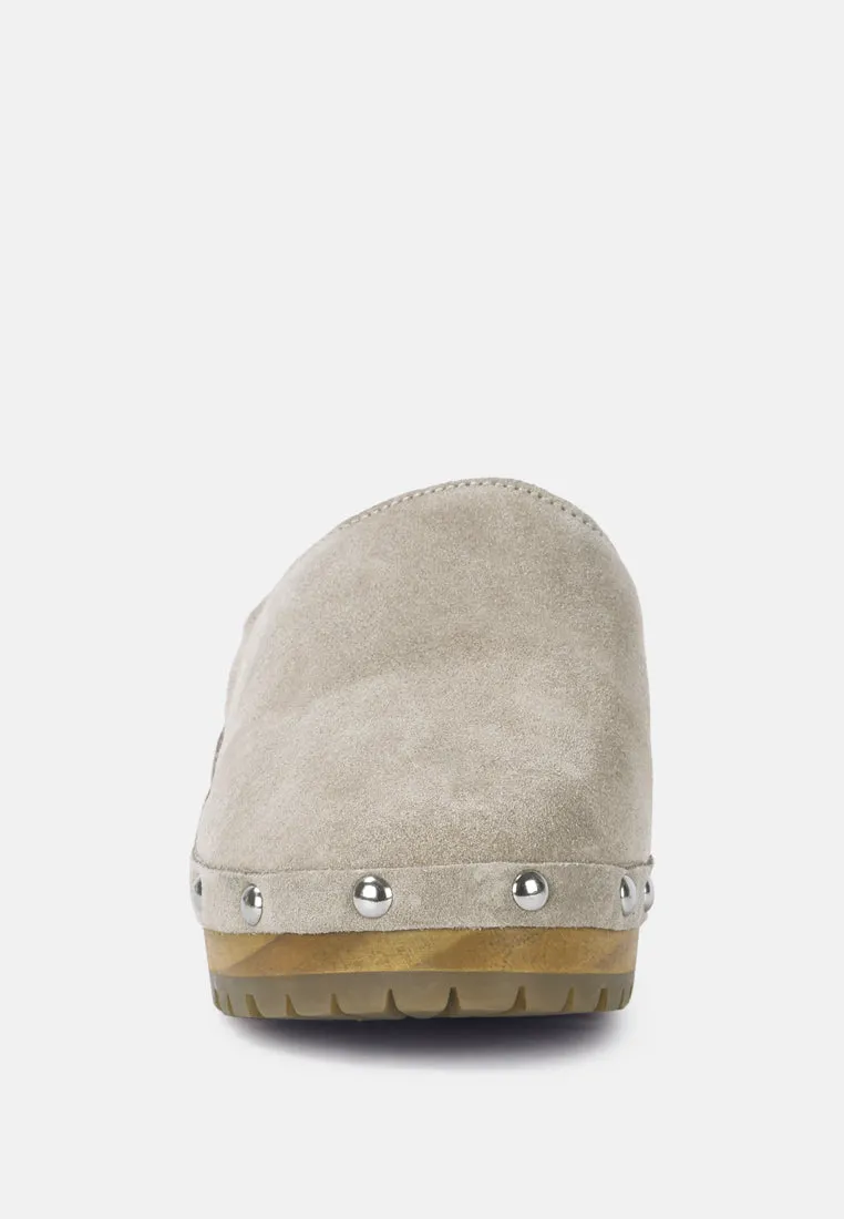 Cedrus Fine Suede Studded Clogs Mules