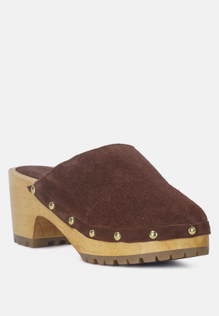 Cedrus Fine Suede Studded Clogs Mules