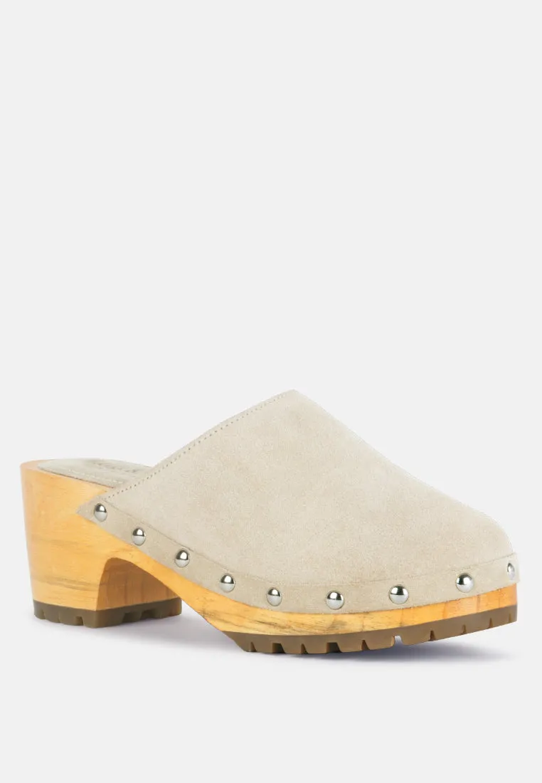 Cedrus Fine Suede Studded Clogs Mules