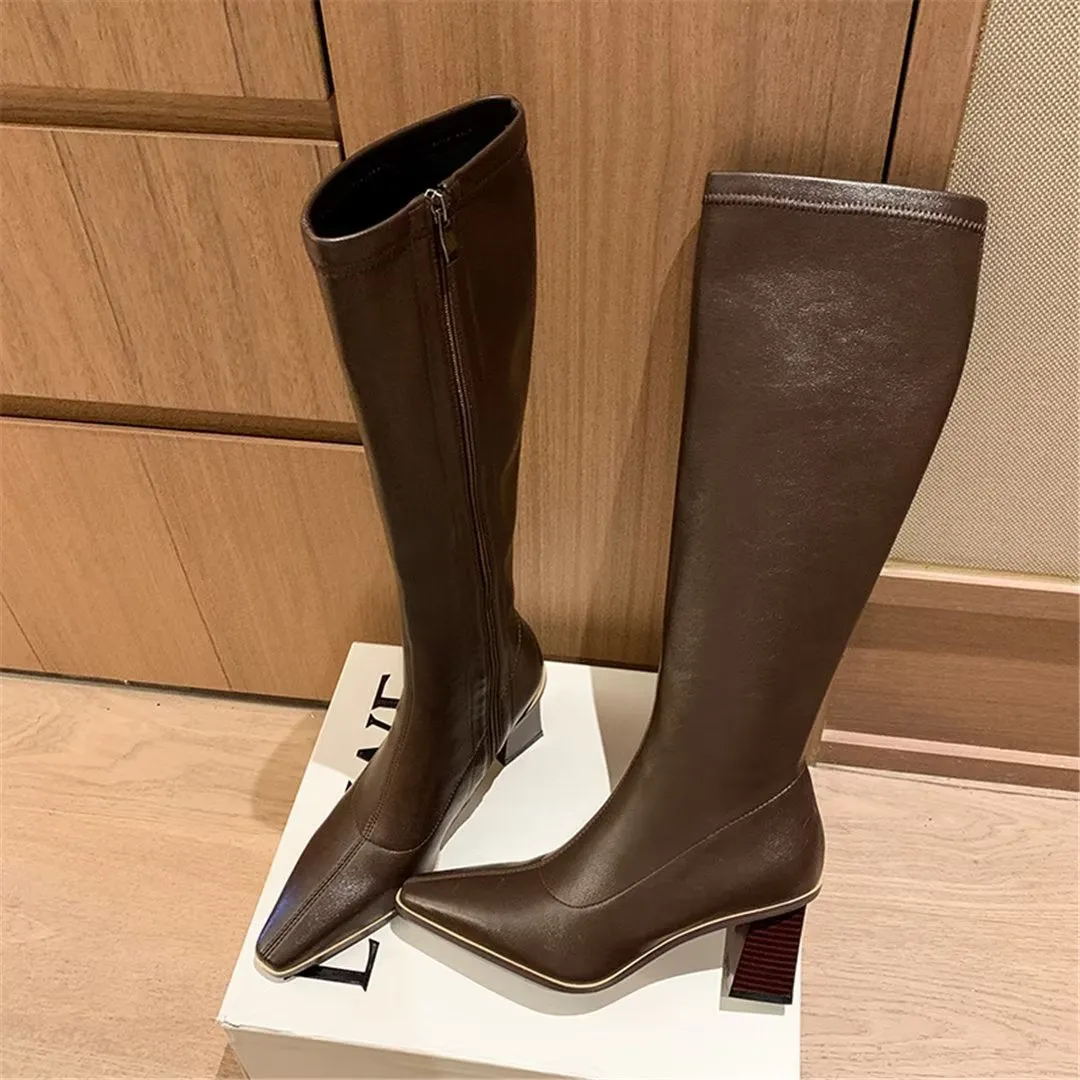 ChicVogue Elite Leather Square-Toe Winter Boots