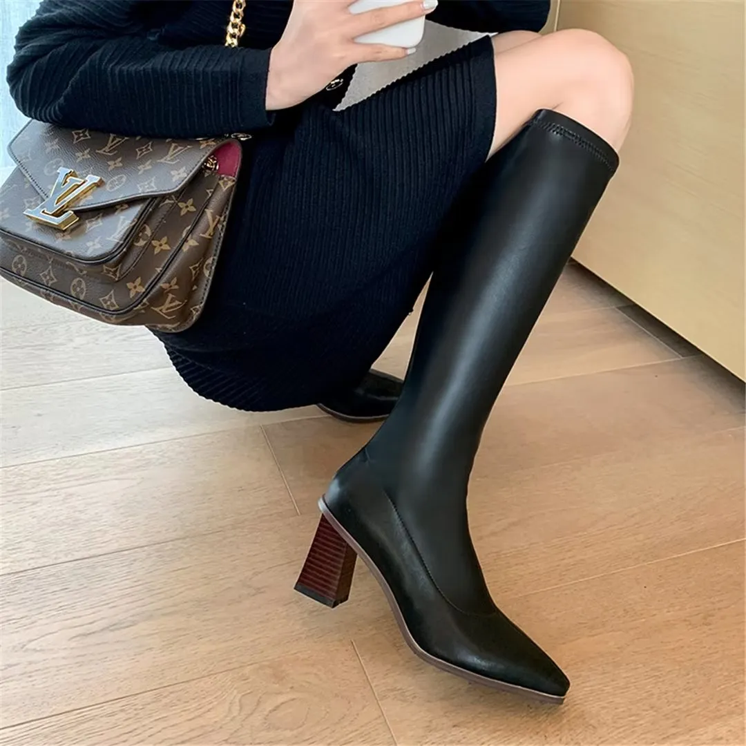 ChicVogue Elite Leather Square-Toe Winter Boots