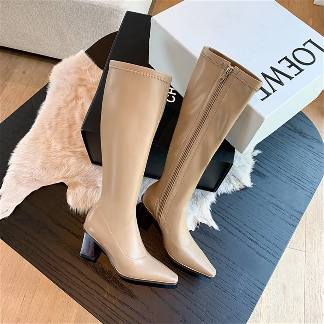 ChicVogue Elite Leather Square-Toe Winter Boots