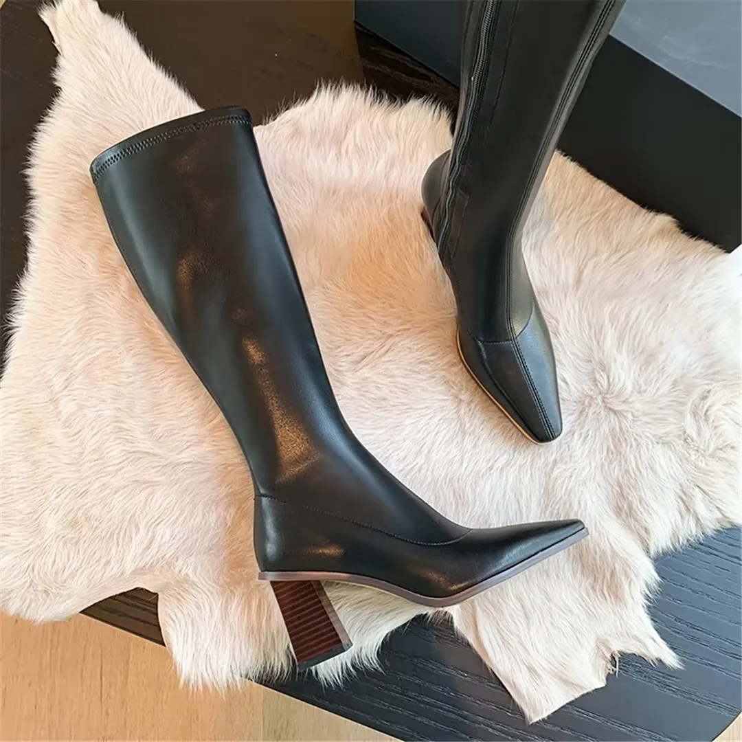 ChicVogue Elite Leather Square-Toe Winter Boots