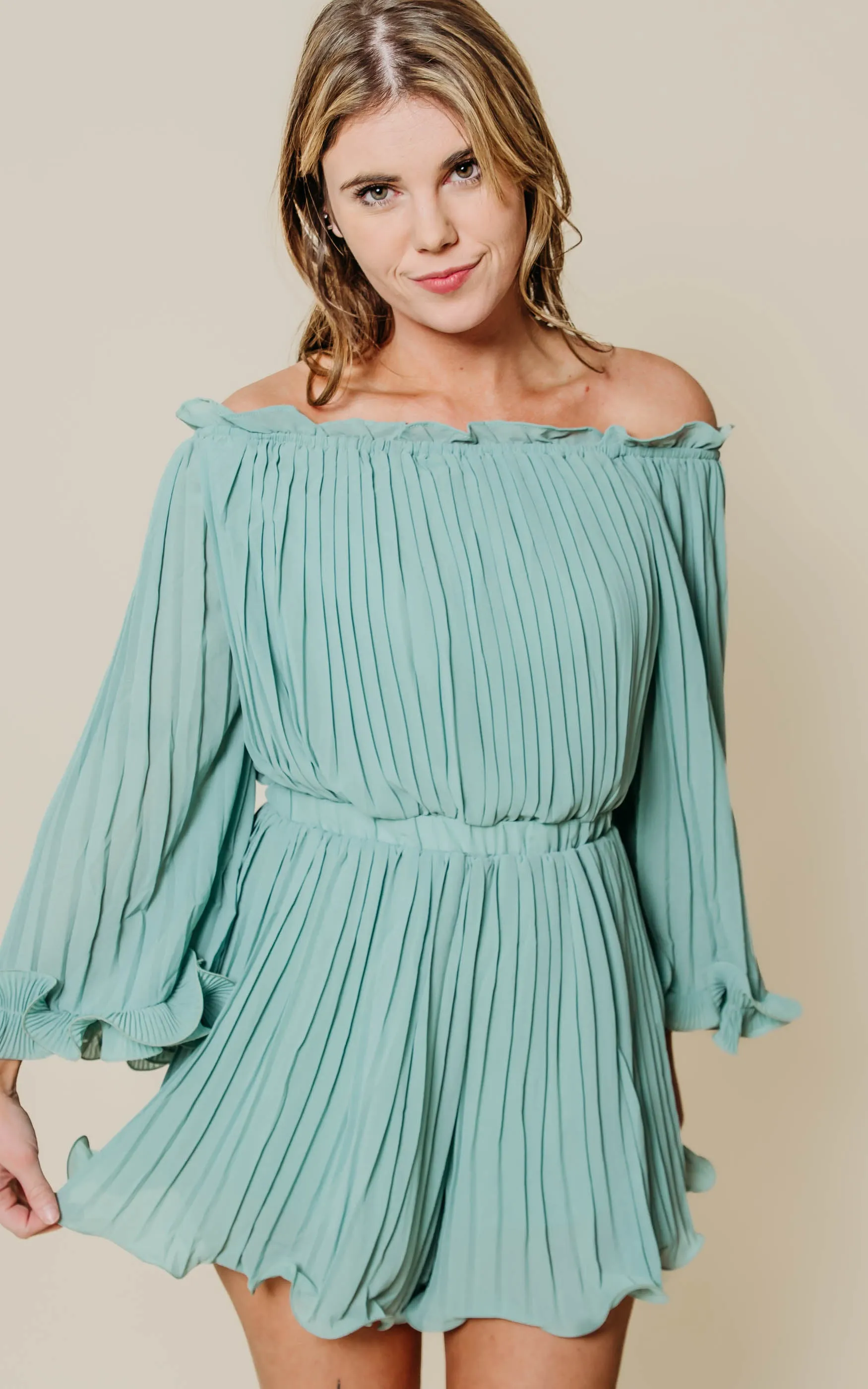 Chiffon Pleated Ruffle Detail Romper - Final Sale