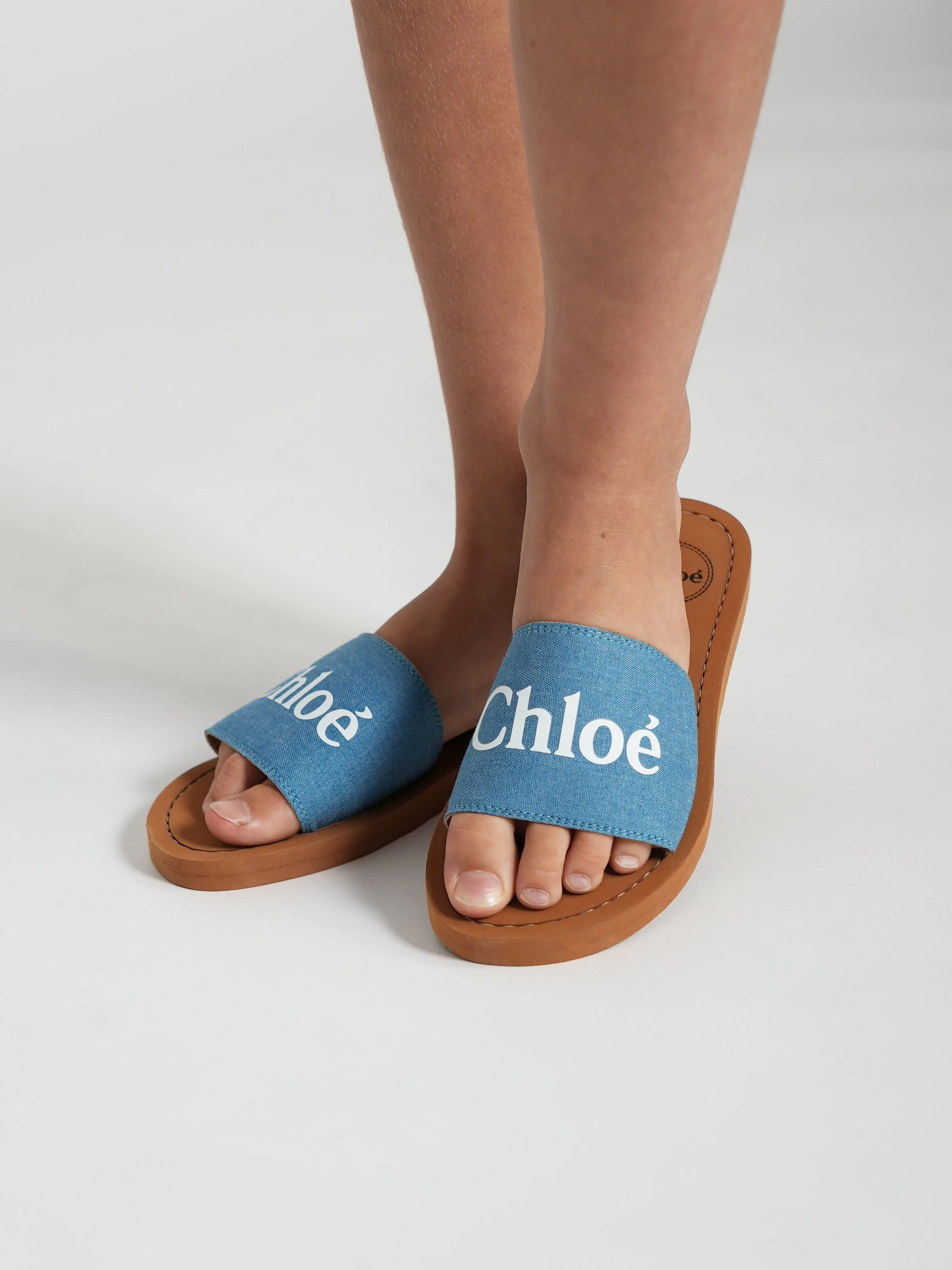 Chloé Girls Denim Slides in Blue