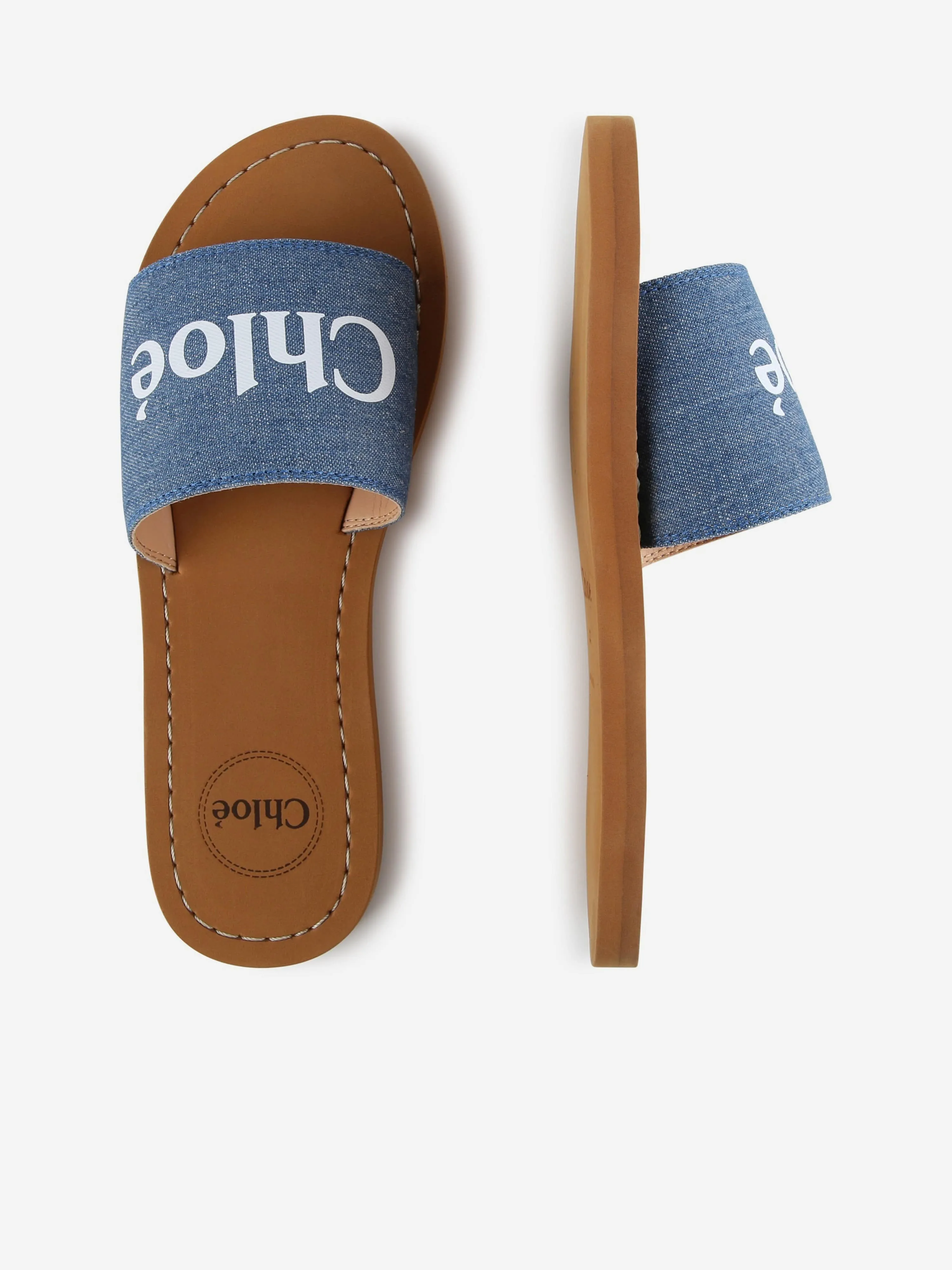 Chloé Girls Denim Slides in Blue