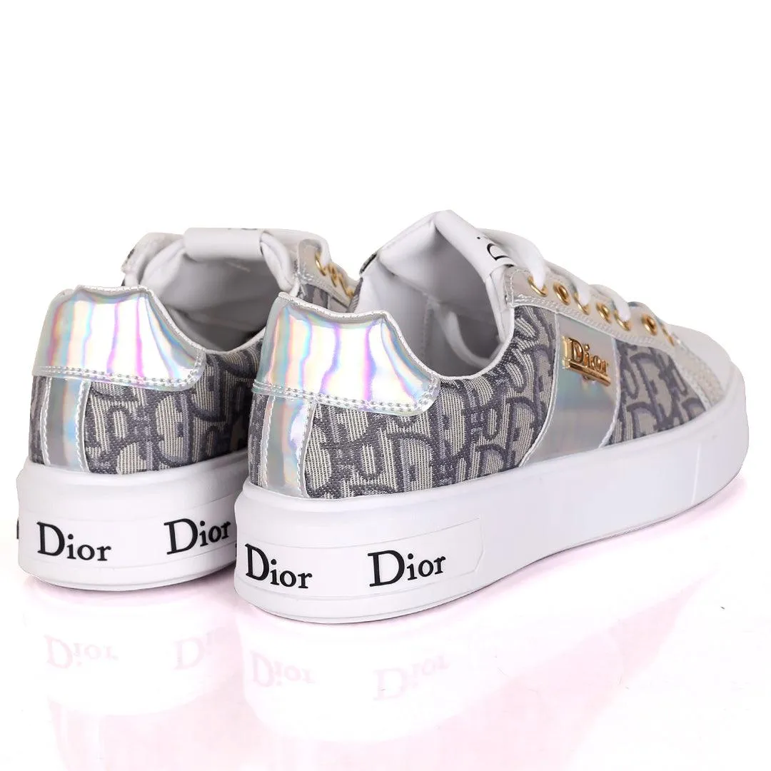 Christ Dio Gold Logo Crested Designed White Sole Lace Up Sneakers